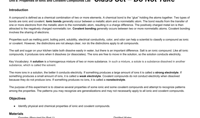 Ionic lab properties covalent compounds