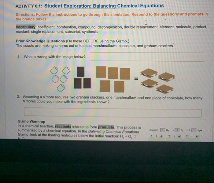 Student exploration: balancing chemical equations